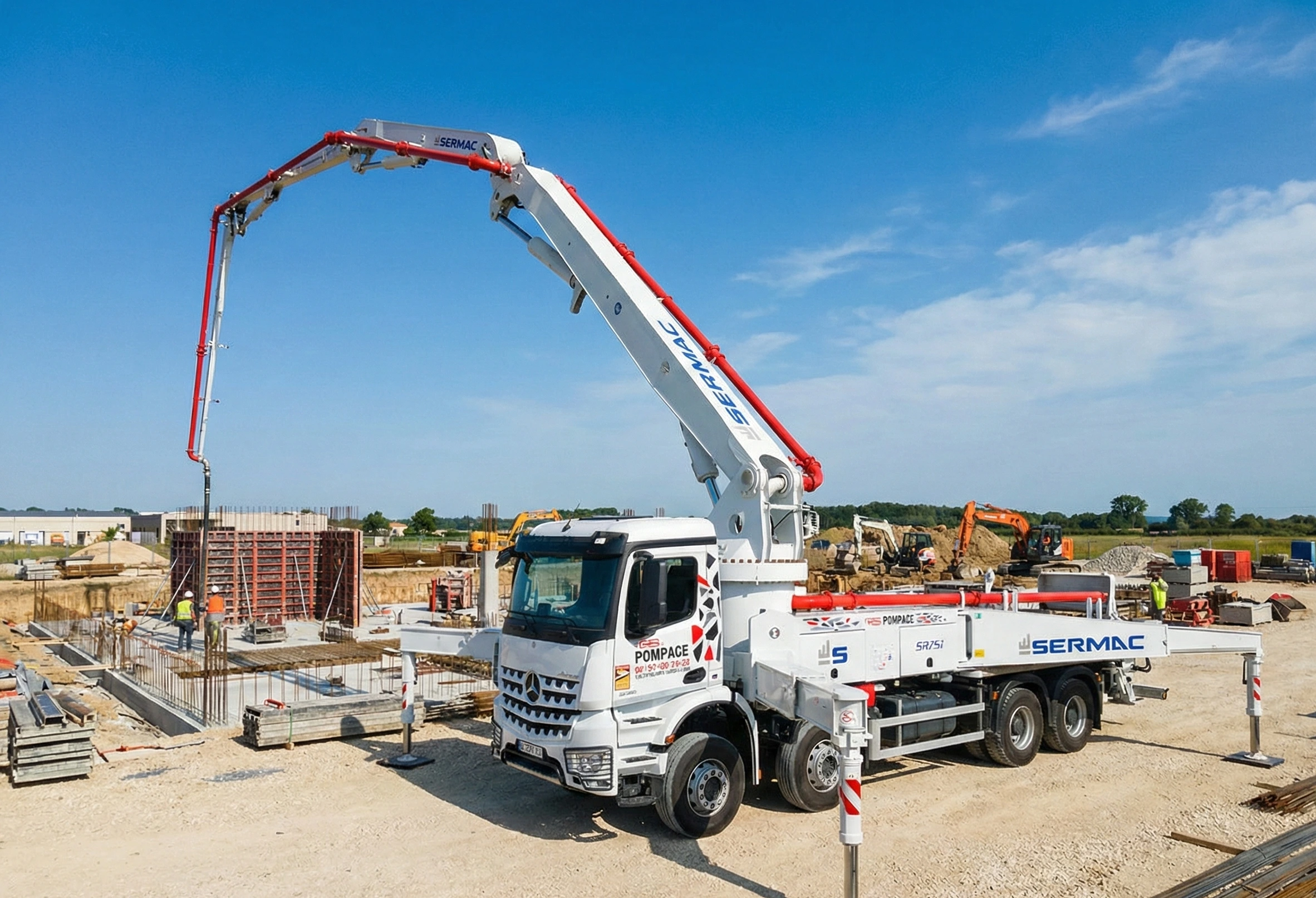 Camion pompe à béton haute portée 51m RS Pompage Lyon
